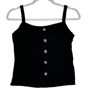Poof New York Womens Ribbed Button Front Camisole Tank Top Black Medium 224902